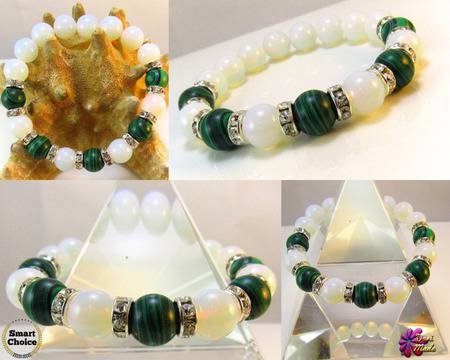 Дамска гривна от естествени камъни Малахит и Лунен камък – DM-2247