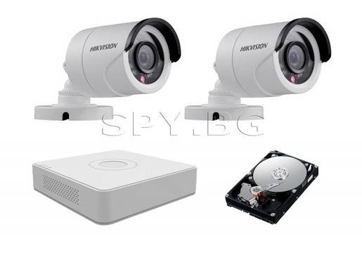Комплект от 2 камери HIKVISION 1MP за двор и HDD 500GB HK…