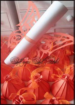 Сватбена покана тип Папирус Пеперуда модел Gothic оранжево