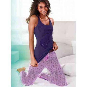 S размер, комплект дамска пижама долна част, памучна материя в розово на райе и мечета и топ