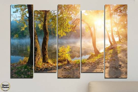 Декоративно пано за стена от 5 части – Изгрев над горско езеро – HD-379
