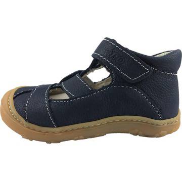 Тъмно сини кожени обувки с бели шевове тип сандали