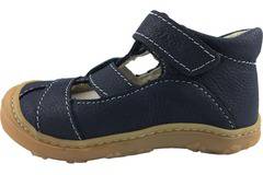 Тъмно сини кожени обувки с бели шевове тип сандали