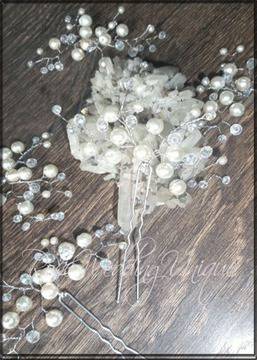 Дизайнерски фуркети за коса перли и кристали модел Ivory Kiss Комплект 5 броя