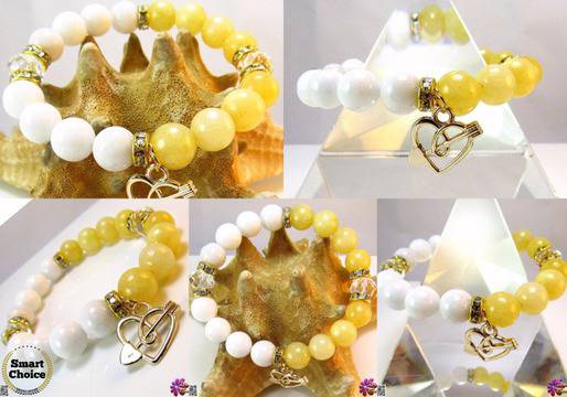 Дамска гривна от естествени камъни бял Оникс и Жадеит – DM-2322