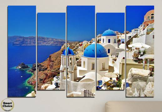 Декоративно пано за стена от 5 части с изглед от гръцки остров – HD-141