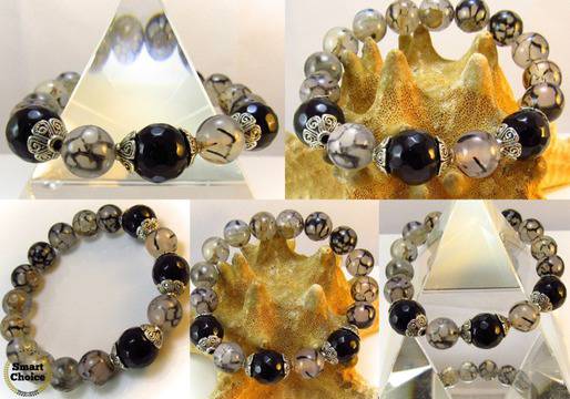 Дамска гривна от естествени камъни Оникс и Ахат Драконови вени – DM-2257