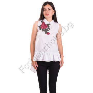 Елегантна дамска риза в бяло с бродирана РОЗА