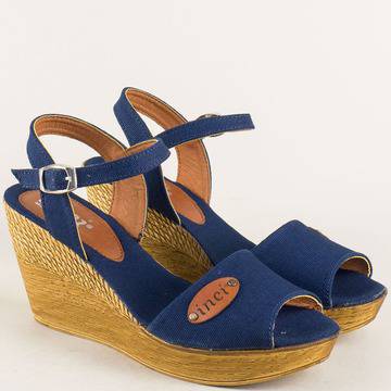 Дамски сандали в син цвят на комфортна платформа 020617ts