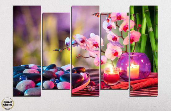 Декоративно пано за стена от 5 части – Фън Шуй мотив с орхидея – HD-397