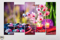 Декоративно пано за стена от 5 части – Фън Шуй мотив с орхидея – HD-397