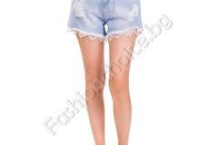 Дамски къси дънкови панталонки с дантела и висока талия