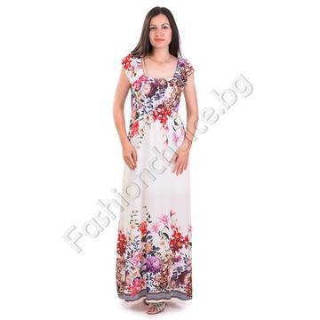 Грациозна дълга дамска рокля с гол гръб на цветя