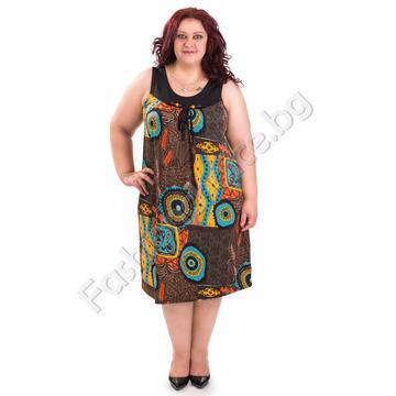 Лятна дамска рокля в модерен цветен принт-големи размери
