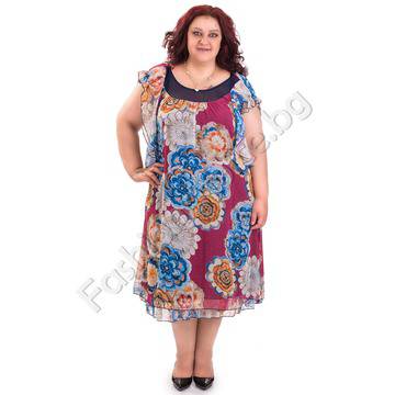 Ефирна шифонена рокля с флорални мотиви за макси дами