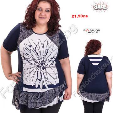 Кокетна макси туника с модерен принт и дантела