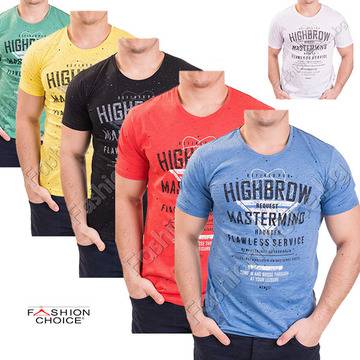 Мъжка тениска с напръскан ефект и надпис в шест цвята