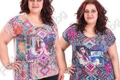 Свежа макси блуза с издължена задна част в два десена