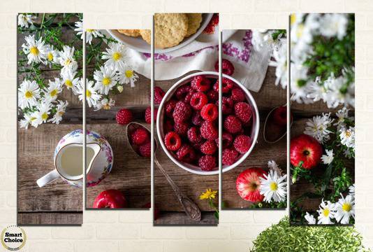 Декоративно пано за стена от 5 части – плодова закуска с малини – HD-732