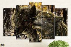 Декоративно пано за стена от 5 части – двойка вълци в зимна нощ – HD-721