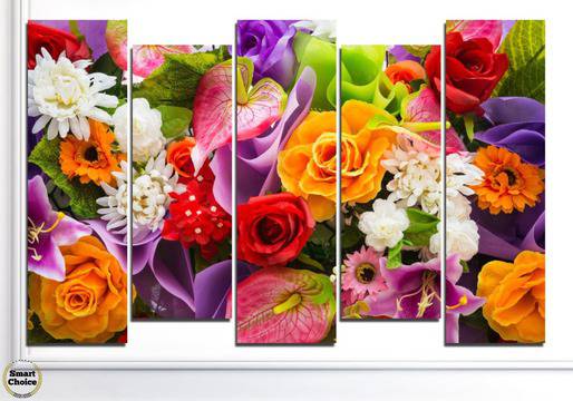 Декоративно пано за стена от 5 части – Жизнерадостни летни цветя – HD-722