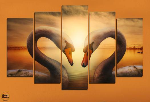 Декоративно пано за стена от 5 части – Сърце от лебеди – HD-725