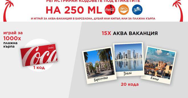 Спечелете аква-ваканции в Барселона, Дубай или Кипър и 1000 плажни кърпи от Coca-Cola