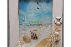 Дървена декоративна рамка за снимки декорирана с морски елементи