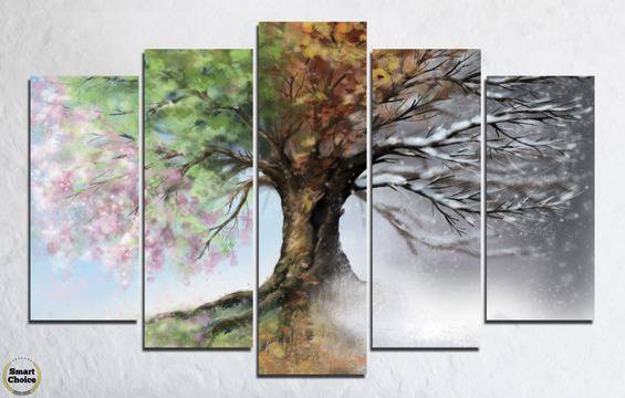 Декоративно пано за стена от 5 части – Изображение на дърво Четири сезона – HD-723