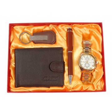 Комплект за подарък от часовник, химикал, кожен ключодържател и портфейл