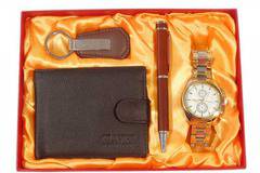 Комплект за подарък от часовник, химикал, кожен ключодържател и портфейл