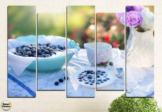 Декоративно пано за стена от 5 части – закуска с боровинки – HD-733