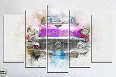 Декоративно пано за стена от 5 части с лилав ретро автомобил – HD-747