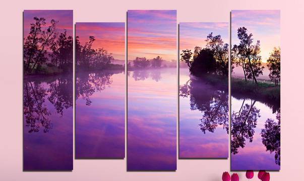 Декоративно пано за стена от 5 части – Романтичен изглед край реката – HD-389