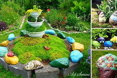 Цветни камъни и рисувани декорации в градината