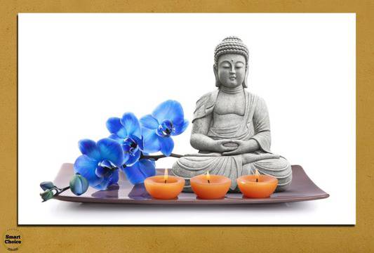 Картина пано за стена от 1 част с Буда и синя орхидея – HD-568-1