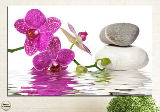Картина пано за стена от 1 част – СПА мотив с лилави орхидеи и Дзен камъни – HD-561-1