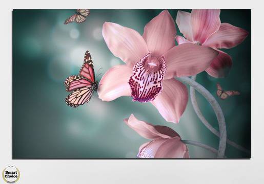 Картина пано за стена от 1 част с розова орхидея и пеперуда – HD-310-1