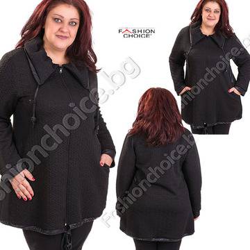 Дамски макси жакет с голяма яка в черен цвят