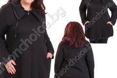 Дамски макси жакет с голяма яка в черен цвят