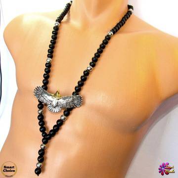 Мъжки гердан от естествени камъни Оникс и Хематит – DM-1043