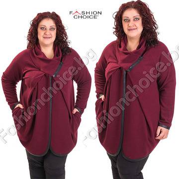 Уникално макси пончо с кокетен цип в бордо