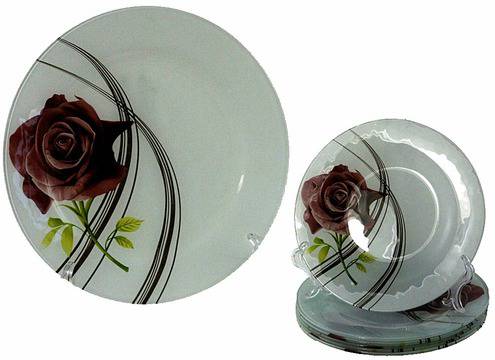 Комплект за торта – 7 части рисувано стъкло – Рози – 28 и 18 см