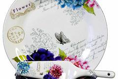Порцеланов комплект за торта от 2 части – Пролетни цветя – 27 см