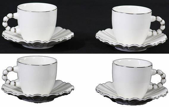 Порцеланов комплект две чаши за кафе с релеф и рингове – 150 мл