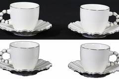 Порцеланов комплект две чаши за кафе с релеф и рингове – 150 мл
