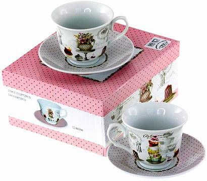 Порцеланов комплект две чаши за кафе или чай 230 мл с кулинарен мотив