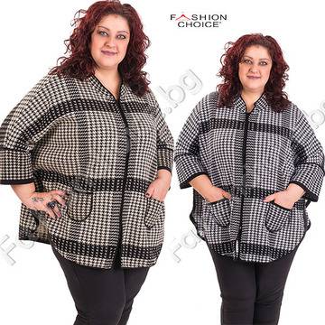 Плътна макси жилетка тип пончо в актуален пепит