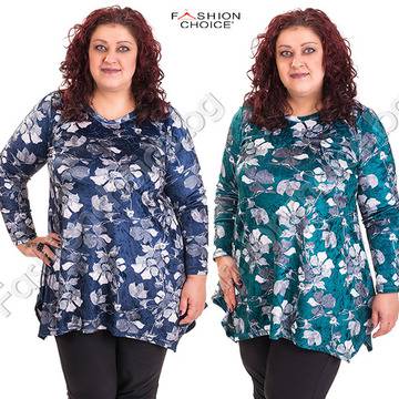 Мека макси туника в два флорални десена /асиметричен модел/