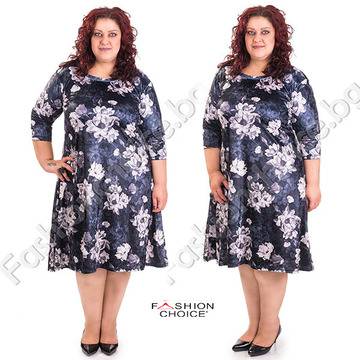Флорална дамска рокля в големи размери, черен цвят